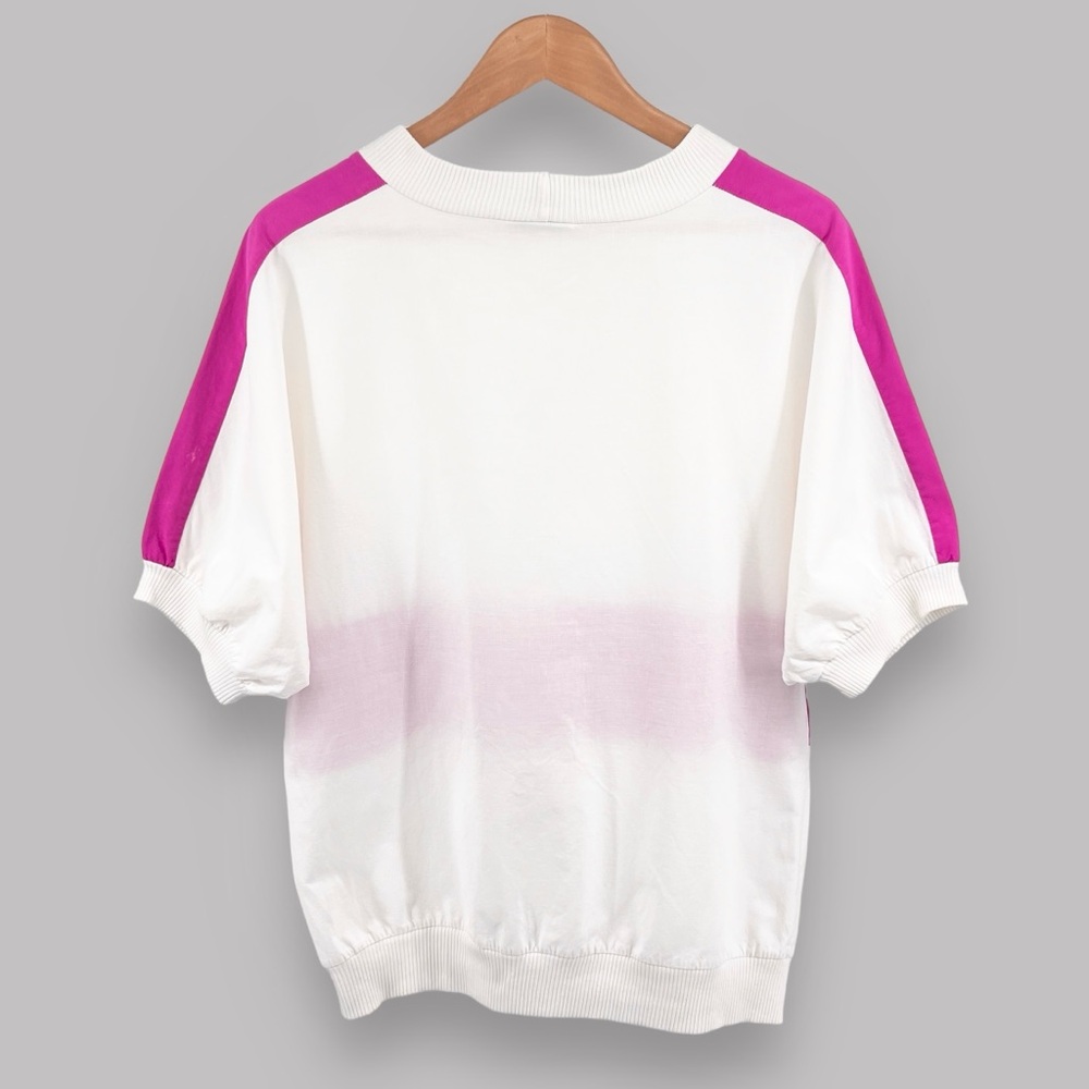 Vintage 80s Asher III Color Block Top Sz M White Pink Cotton Linen Retro Street - Picture 2 of 16